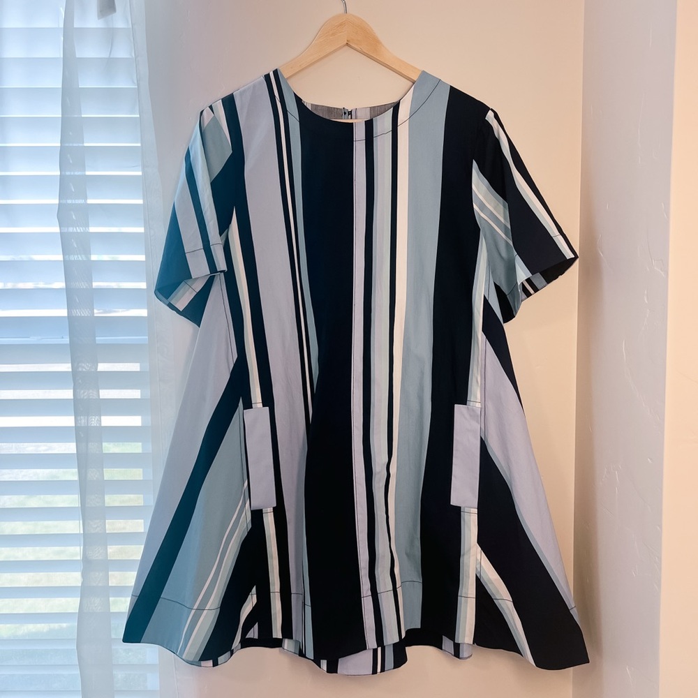 Anthropology Maeve Striped Mini Dress - Black, Blue, White